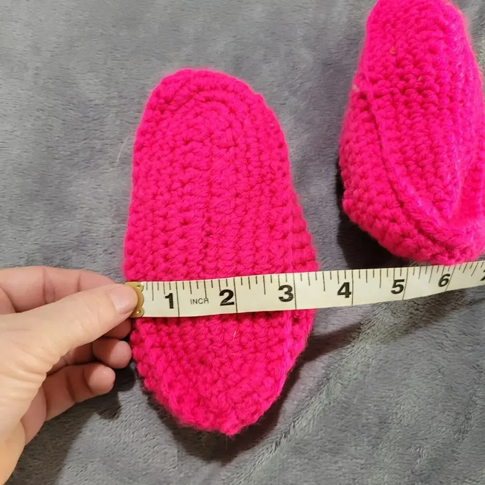 Hand Crochet Baby Slipper Shoes Girls 6/7 Houseshoes Barbie Pink Comfort Stretch